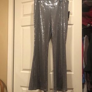 No Boundaries Xxl/19 Silver Sequin Bell Bottom Rayon Pants